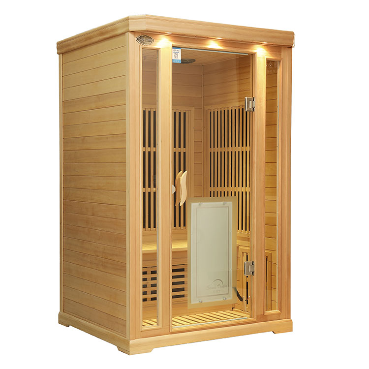 Anong uri ng kapangyarihan at kahoy ang ginagamit ng Hemlock Far Infrared Sauna?